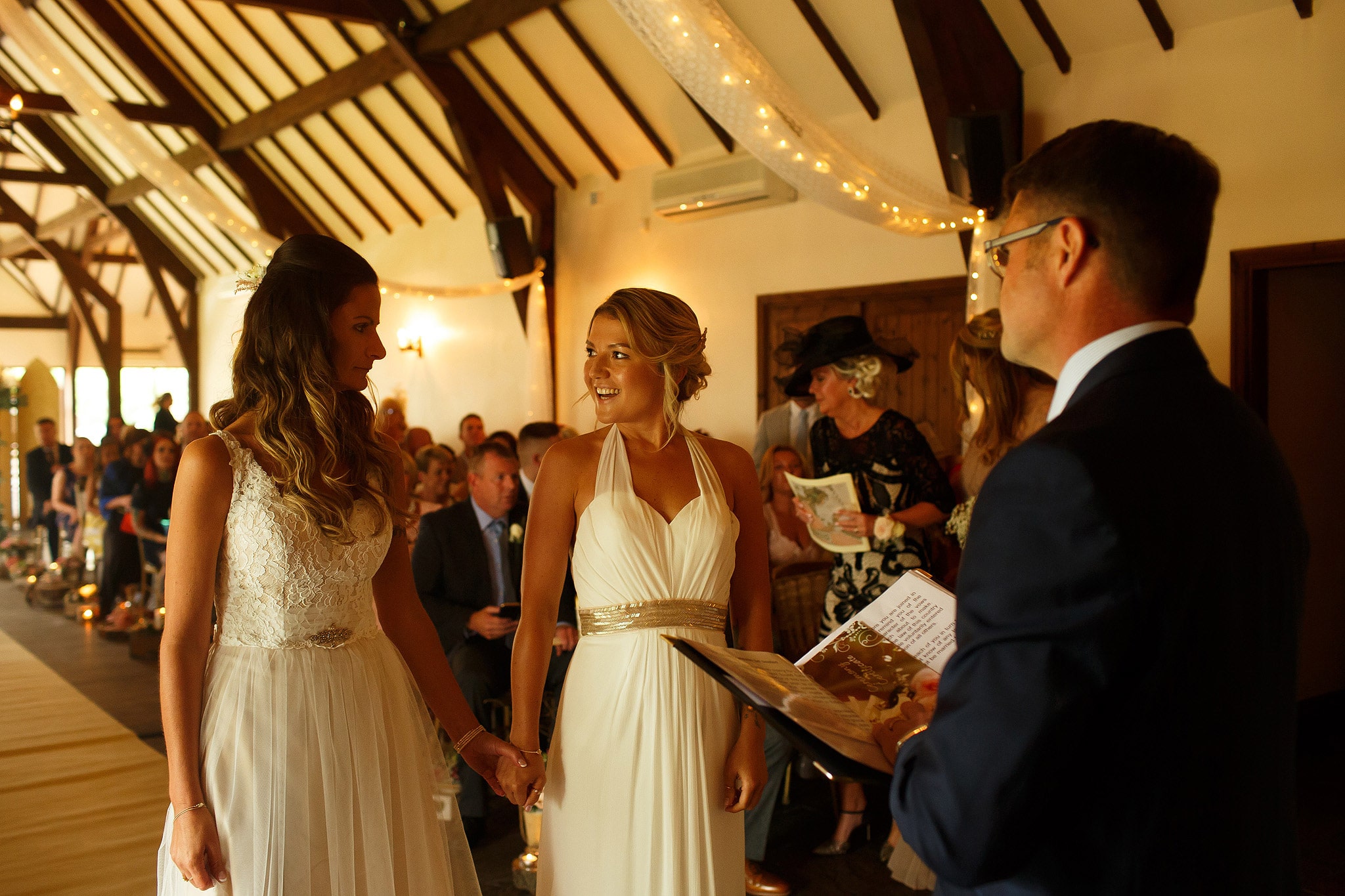 Bride awaiting bride at the top of the aisle - great hall at mains wedding photography