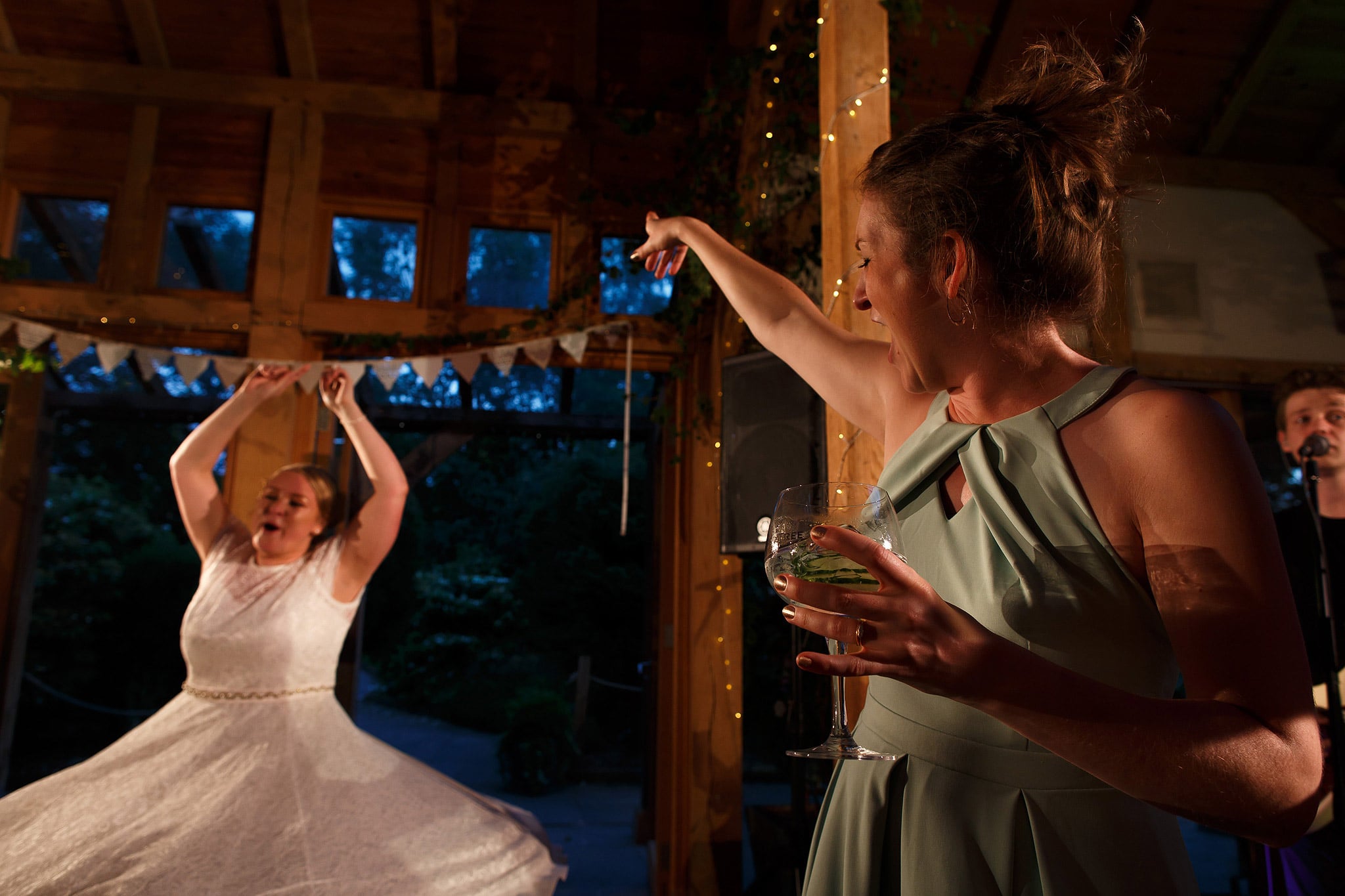 Wedding guests dancing during wedding reception at the Oak Tree at Peover