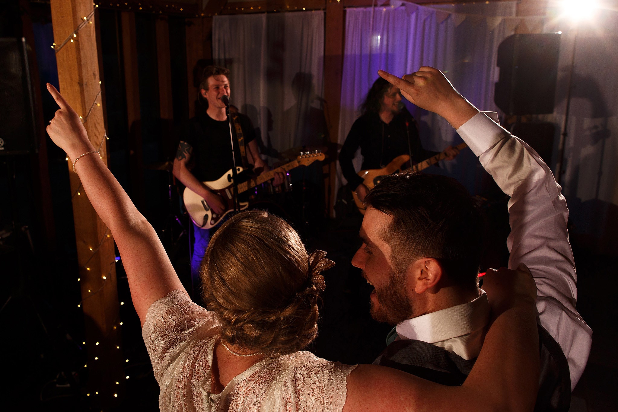 Wedding guests dancing during wedding reception at the Oak Tree at Peover